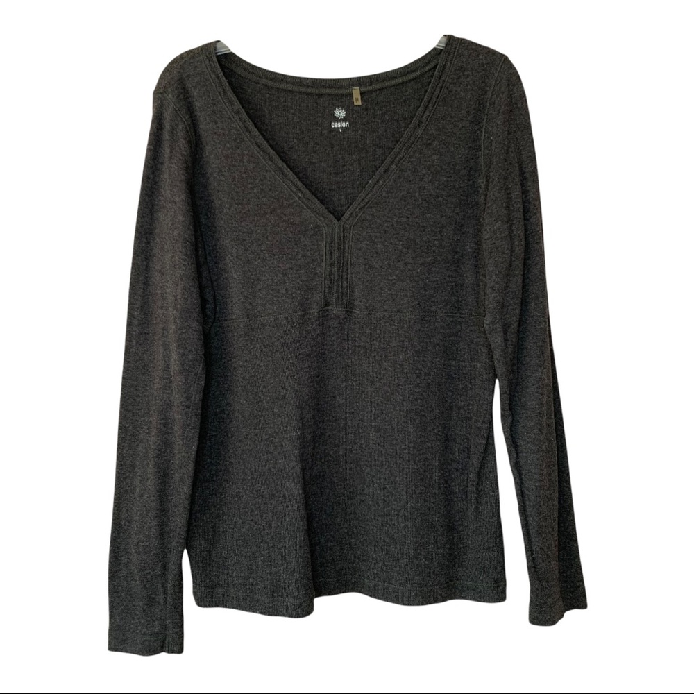 Caslon Gray Long Sleeve V-Neck 100% Cotton Sweater Women's Size Large